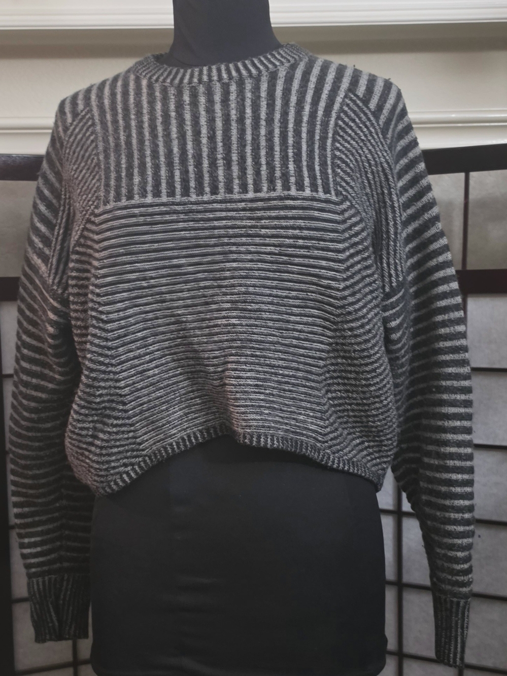 Striped Crewneck Sweater - Black & Gray